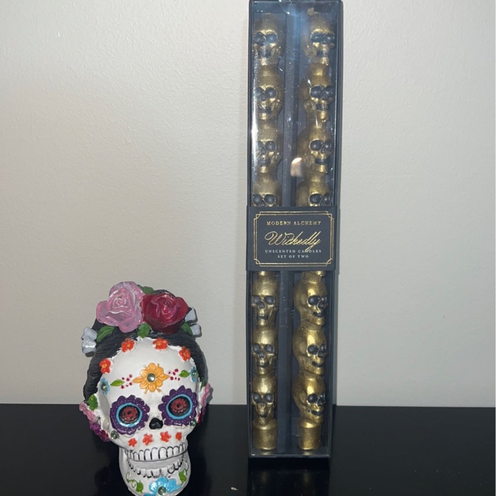 Modern Alchemy Wickedly Taper Candles - rare to find gold Skulls version